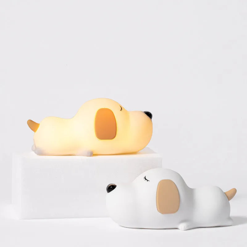 USB silicone cartoon dog night lamp with soft glow for bedroom lighting