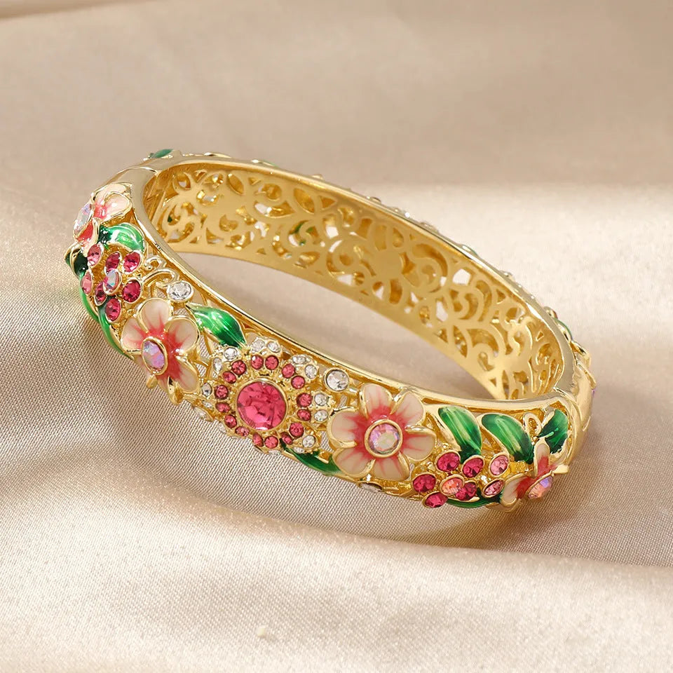 Woven vintage hollow bracelet in copper alloy with auspicious pattern, ethnic style, available in red