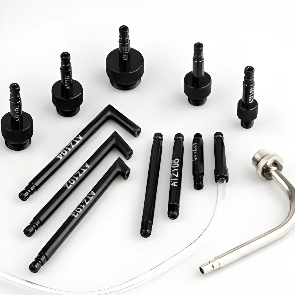 13-piece automatic transmission oil refuelling kit with pump tool and coloured connectors.