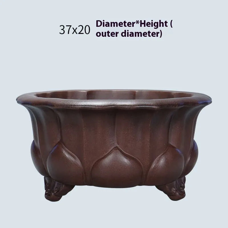 Square purple sand succulent bonsai pot in Chinese classical style, dimensions 37cm by 37cm.