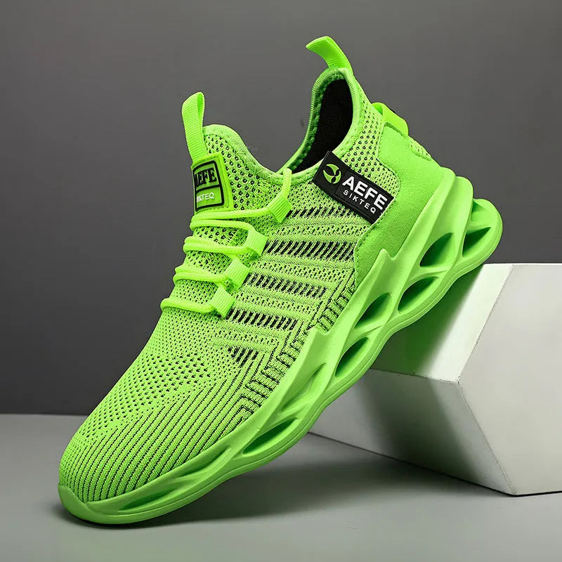 Men's black mesh casual running shoes with cross strap detail and low-top design