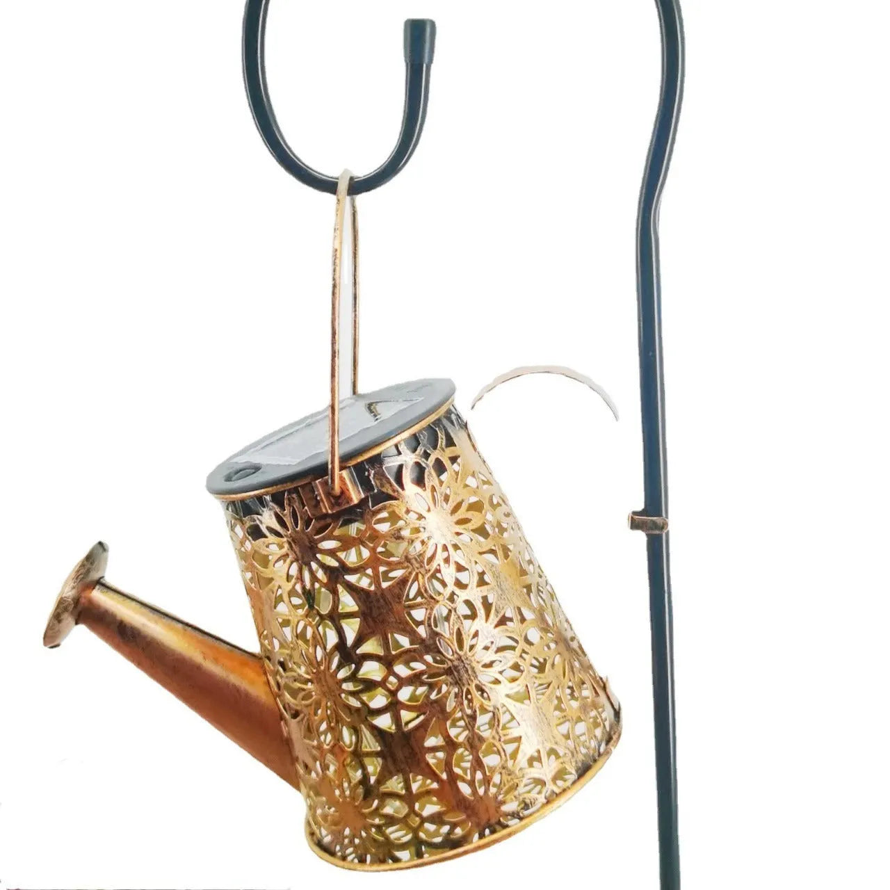 Solar-powered butterfly kettle light with wrought iron construction for outdoor courtyard decoration