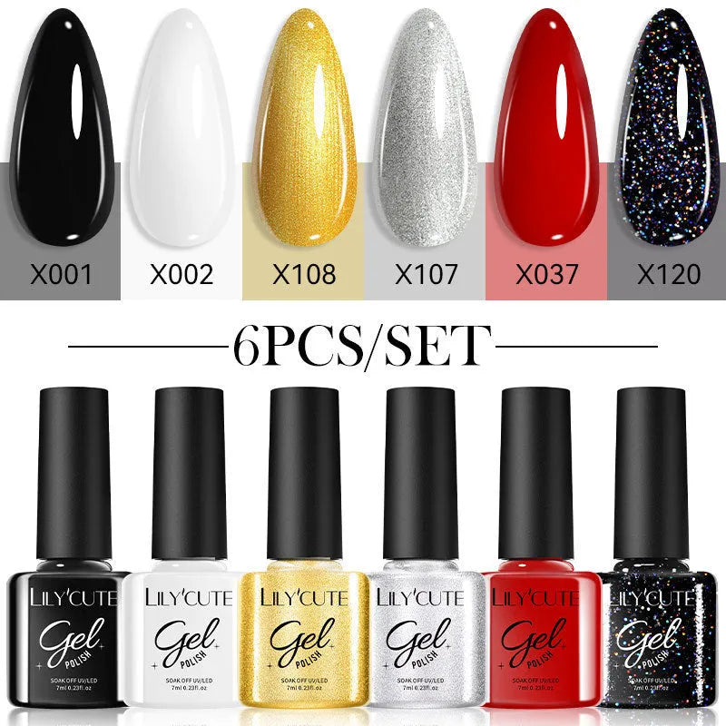 Set of 20 bottles of UV gel nail polish in solid glitter, sequin, and nude colours