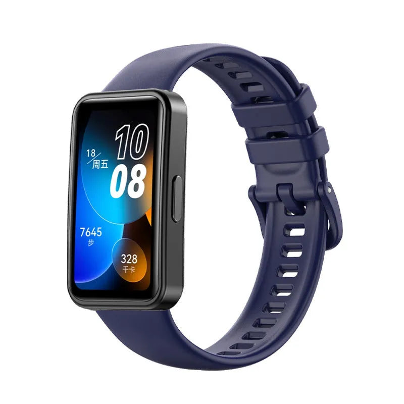 Huawei silicone watch strap in monochrome design on display with eleven colour options