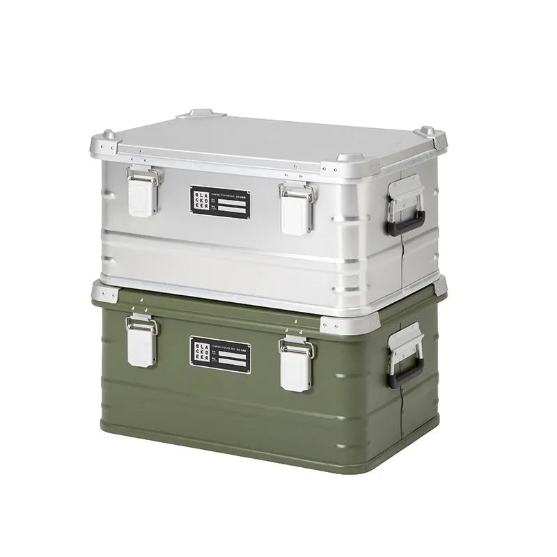 Field green aluminum alloy camping storage box with 58x38x28cm dimensions for vehicle-mounted equipment organisation