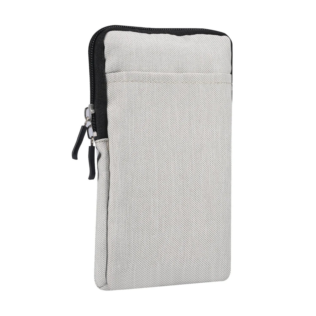 Solid colour waterproof neoprene cross body waist bag shown in available colours: black, rose red, sky blue, dark grey, milky white, orange.