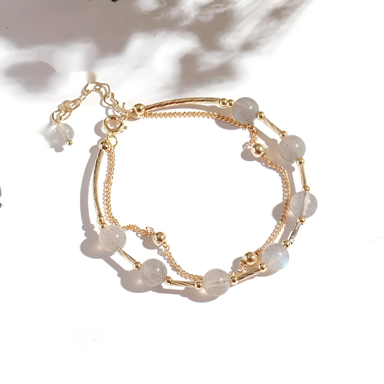 Korean style double-layer crystal bracelet with electroplated moonlight copper finish