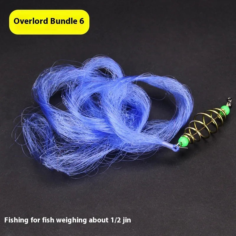 Fishing net with hand sprinkle hook and spring bait mechanism on a nylon net with metal frame.