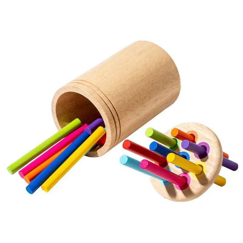 Children's wooden shape cognition cup for early education, rubber wood finish, multiple sorting styles