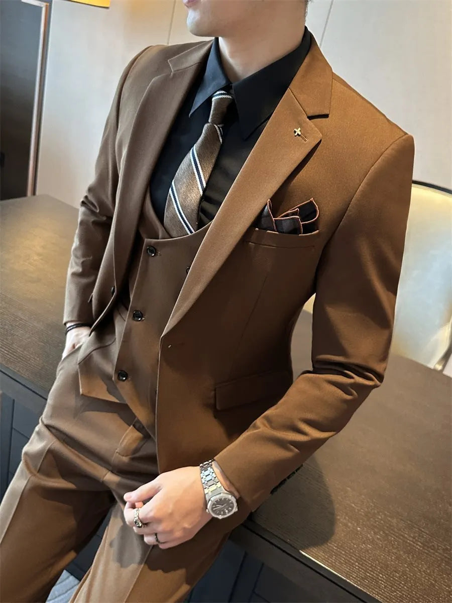 Men's slim fit business formal jacket in dark green, available in sizes up to 7XL