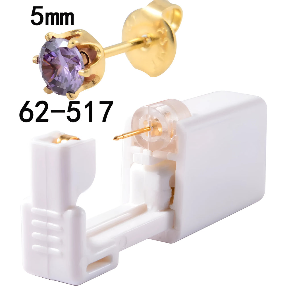 Disposable ear piercing gun with gold lavender zircon crown stud earring made from 316L stainless steel