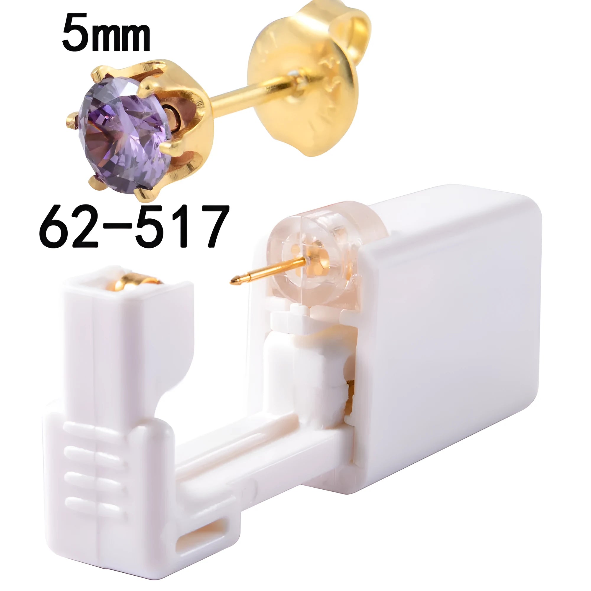 Disposable ear piercing gun with gold lavender zircon crown stud earring made from 316L stainless steel