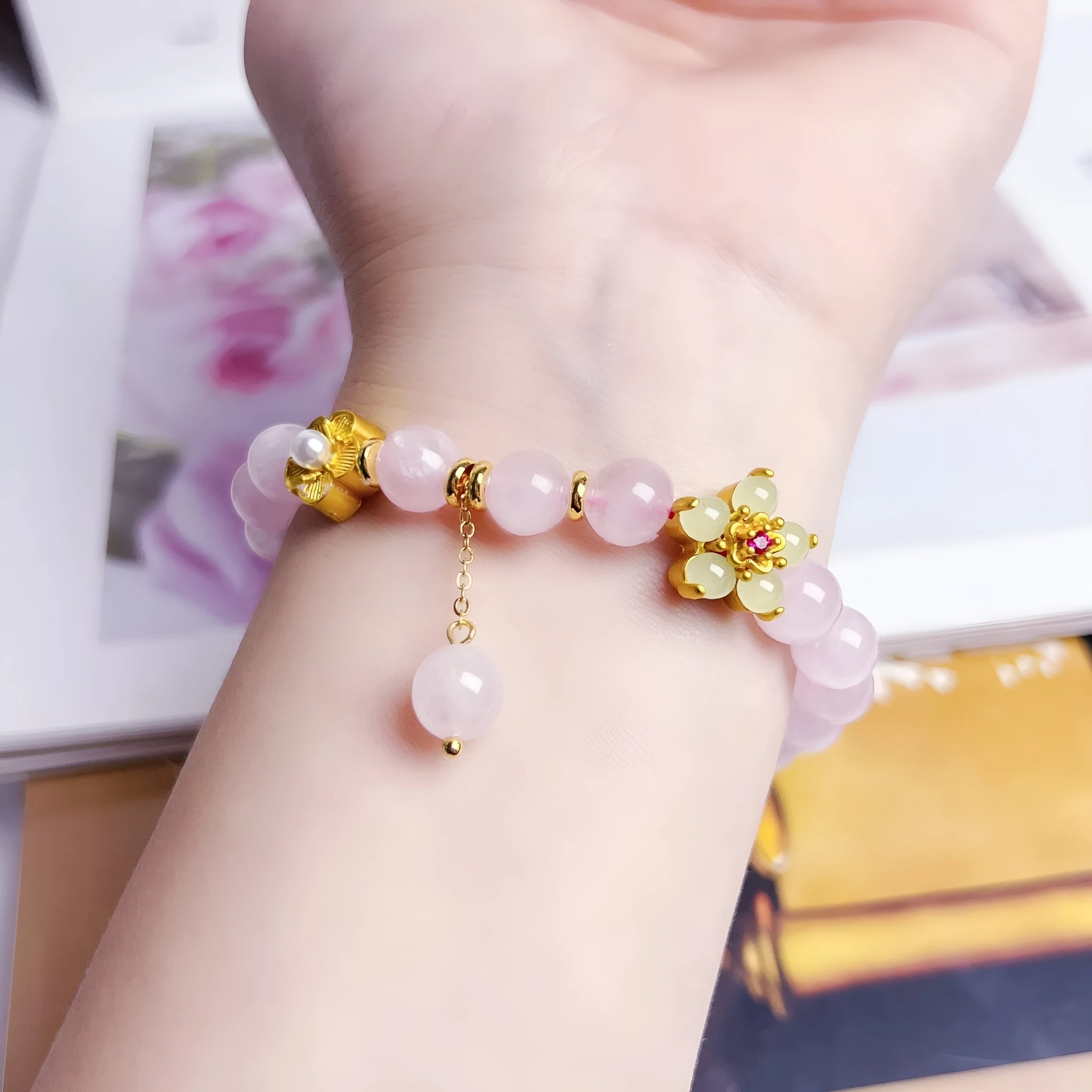 NAFU handmade crystal peach blossom bracelet in pink for women