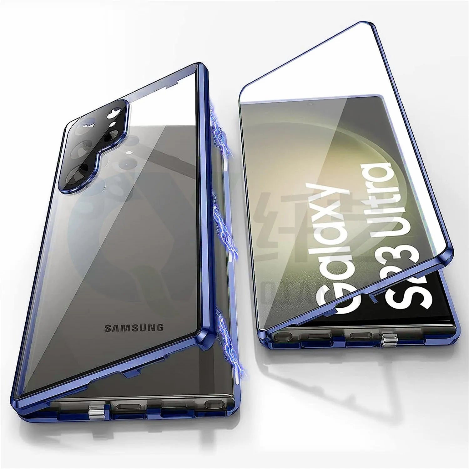 Metal magnetic phone case with mirror screen for Samsung Galaxy S24 Ultra in multiple colour options.