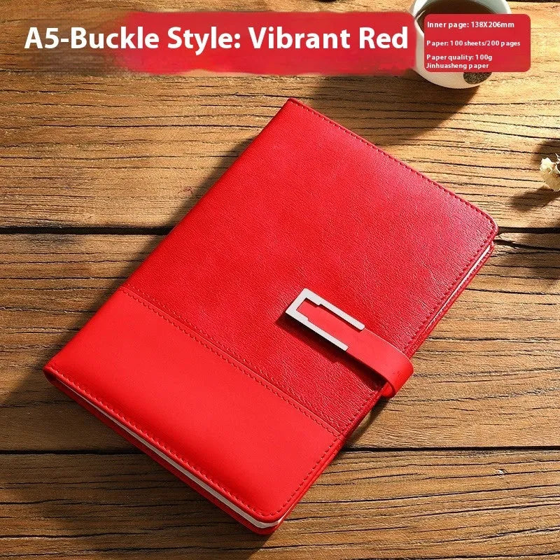A5 notebook with pu leather cover in multiple colour options including brown, black, green, blue, and red.