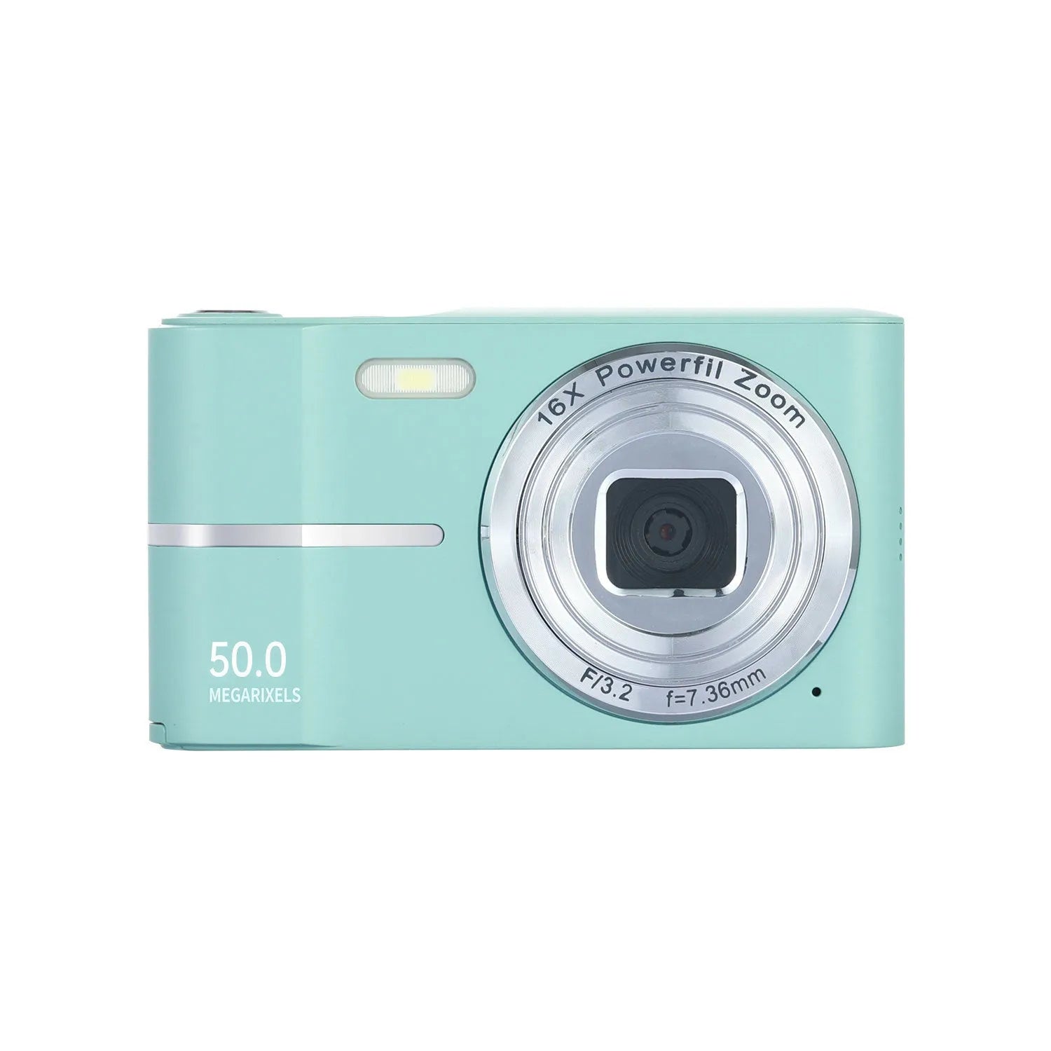 Compact HD 4K digital student camera in black, green, pink, or white with a lanyard and charging cable.