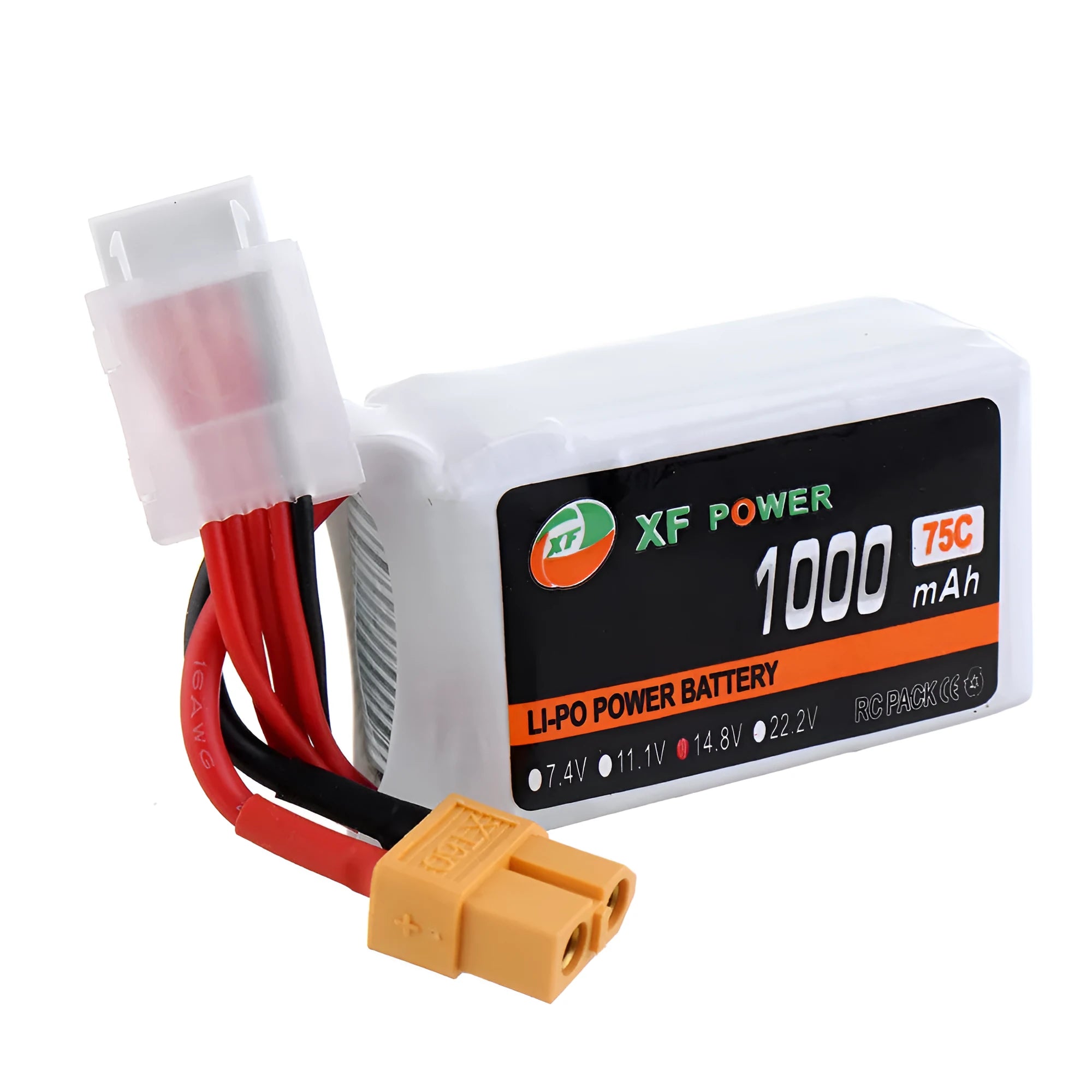 XF Power 14.8V 1000mAh 75C 4S graphene drone lithium battery with XT60 connector.