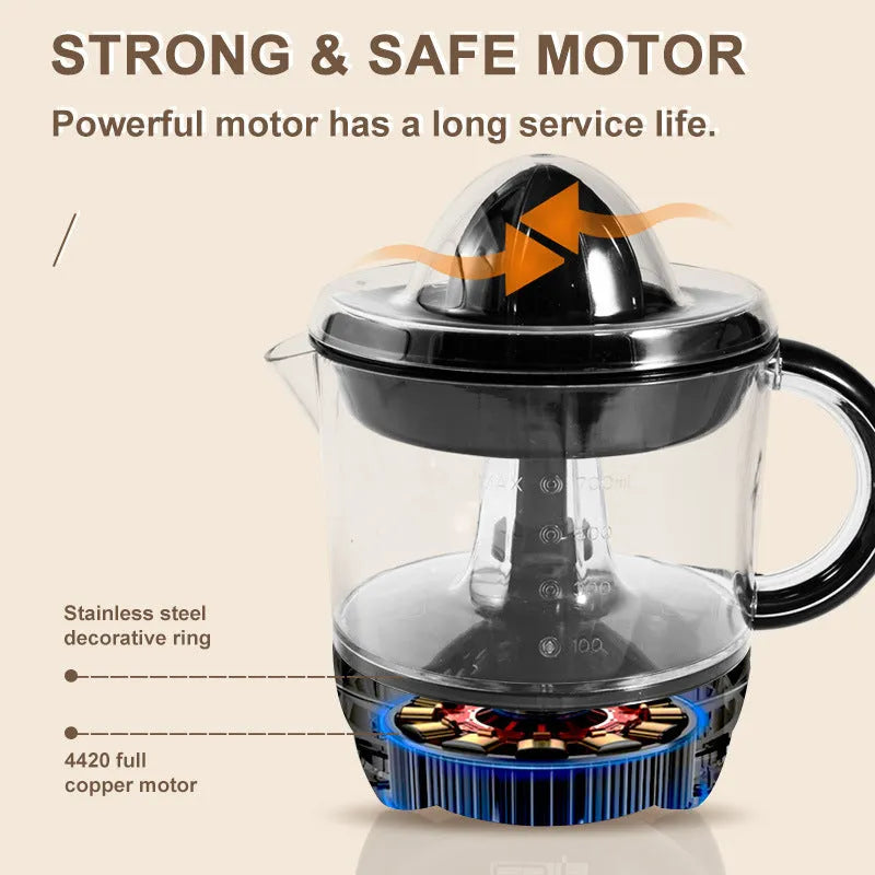 Black ABS electric citrus juicer with 25W motor and 0.7L capacity for EU 220V outlets