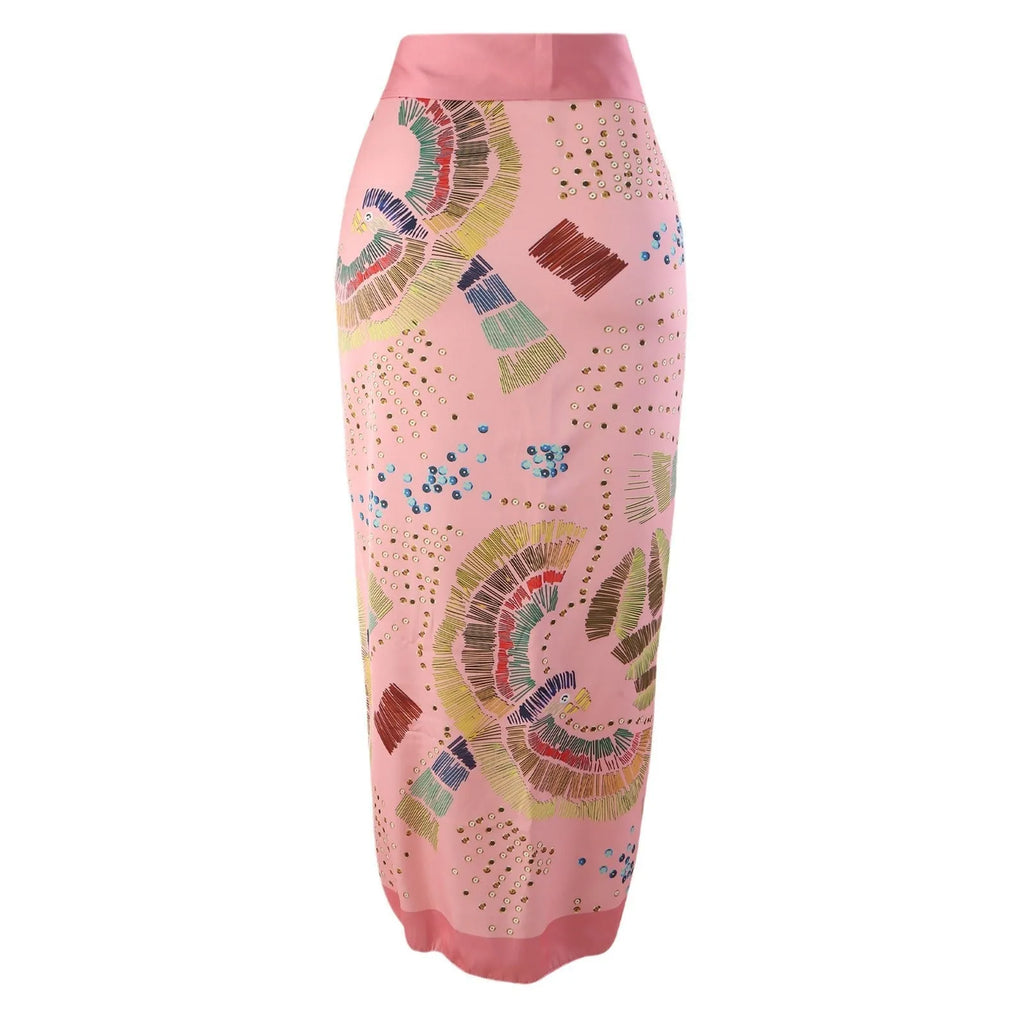 French retro one-piece swimsuit with matching gauze skirt in blue or pink colour options