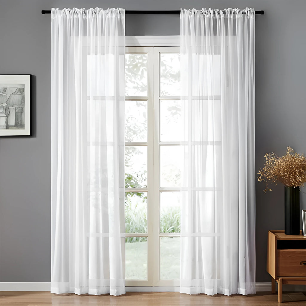 Modern simple pure colour cotton linen window screen curtain with light transmission