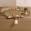 Green phantom quartz crystal bracelet with champagne small gravel crystals in Japanese Korean style
