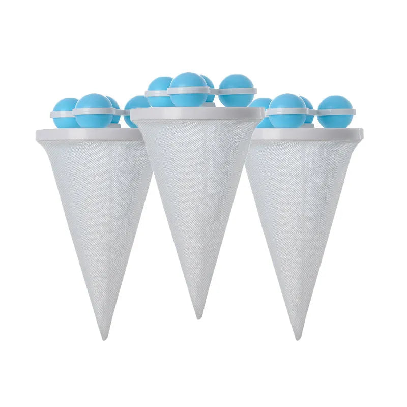 Three reusable pink blue purple washing machine hair filter mesh bags for pet lint removal