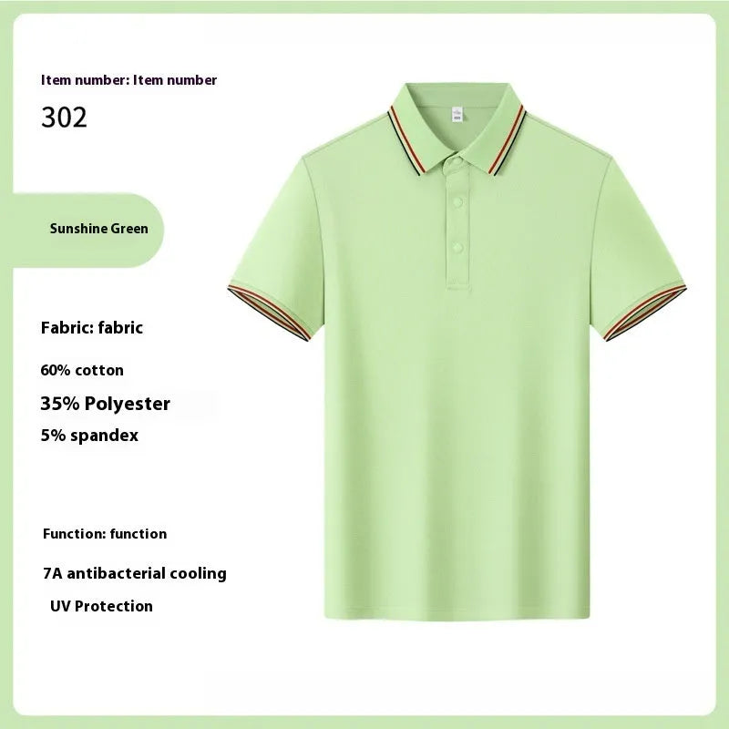Men's solid colour cotton lapel t-shirt for summer workwear in straight cut