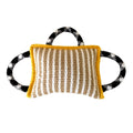Dog rope tug toy with jute bite pillow and three handles in multiple colour options