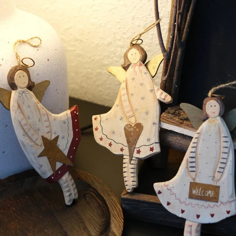 Hand-painted wooden heart-shaped door plate pendant with American country style decoration