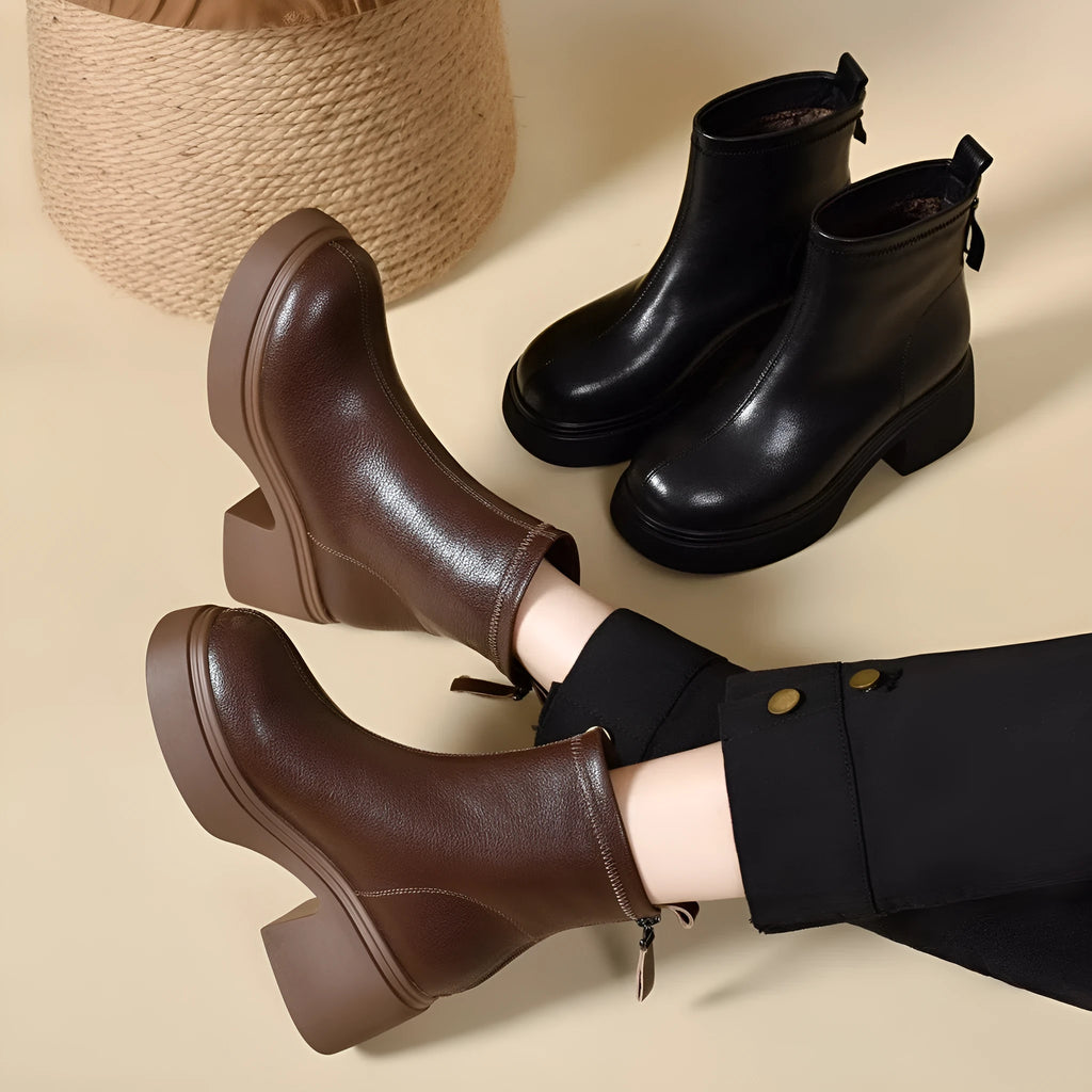 Black sheepskin shoes for shorter women with cotton lining and flat heel