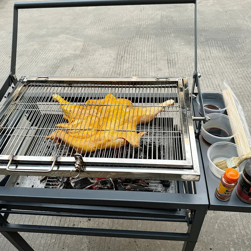 Foldable large charcoal barbecue stove grill for outdoor garden and camp use.
