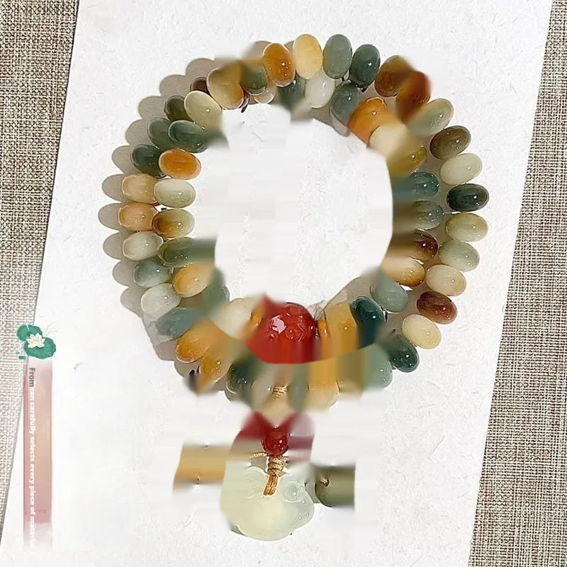 Bodhi seed double ring bracelet with Dunhuang cultural patterns in national style design