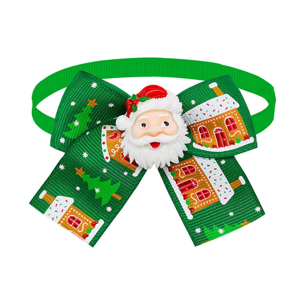 Christmas pet bow tie accessories for dogs and cats in red and green patterns