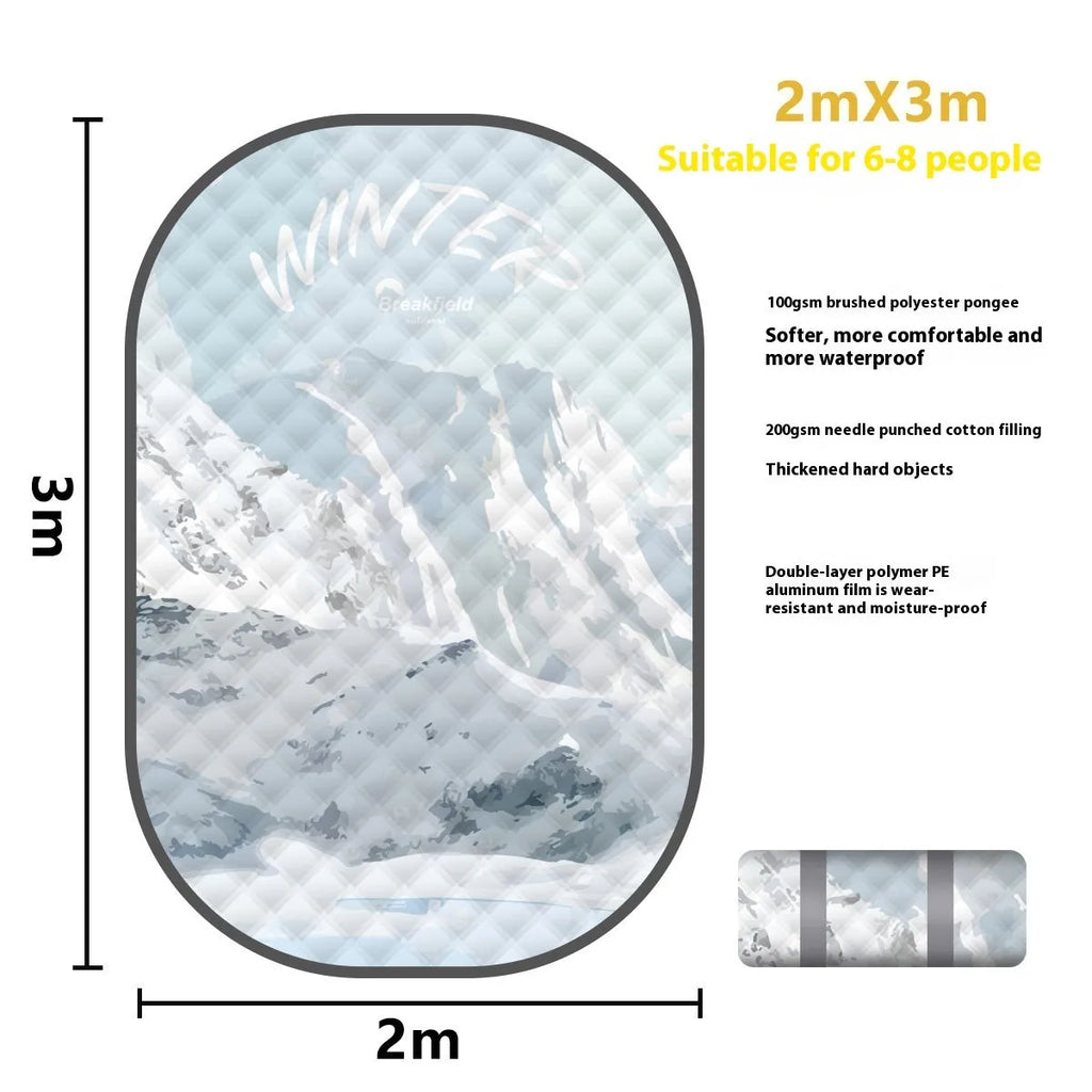 Large rectangular waterproof picnic mat in a seasonal colour, laid out on grass.