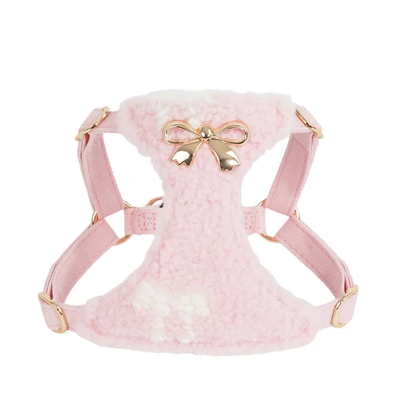 Dog fleece vest chest strap with hand holding rope in Ryukin pink colour, XXS size