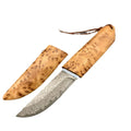White Shadow Damascus pattern outdoor short knife with Thuja wood handle showing 18cm length