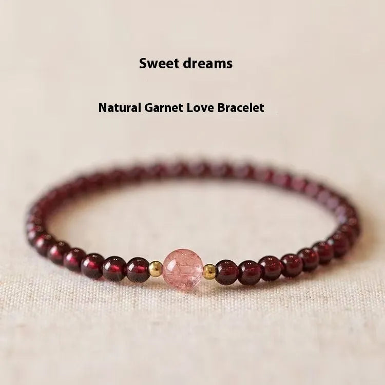 Natural garnet women's bracelet with U-shaped clasp showing 4mm and 6mm bead size options
