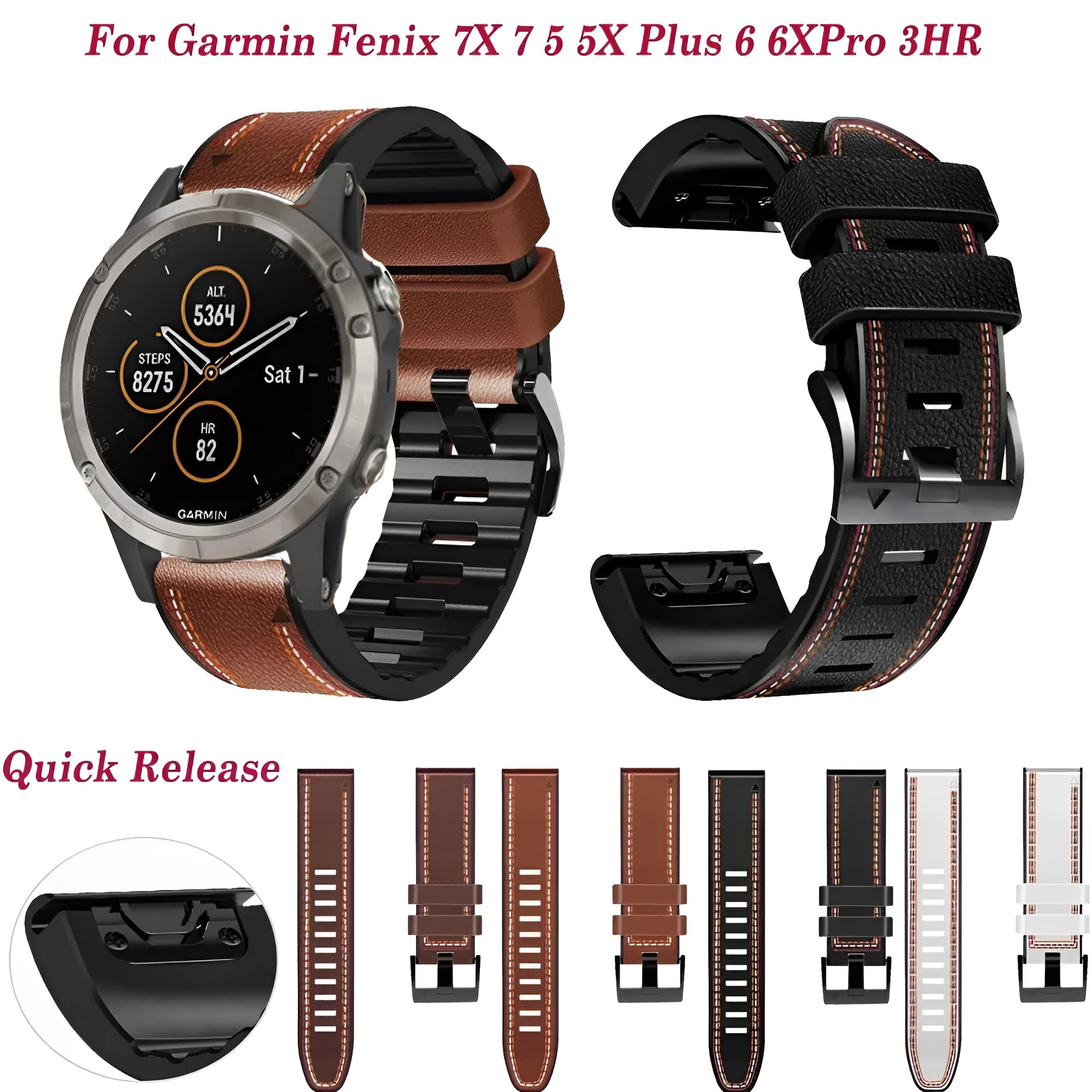 Garmin Fenix replacement watchband in silicone leather with quick-release mechanism