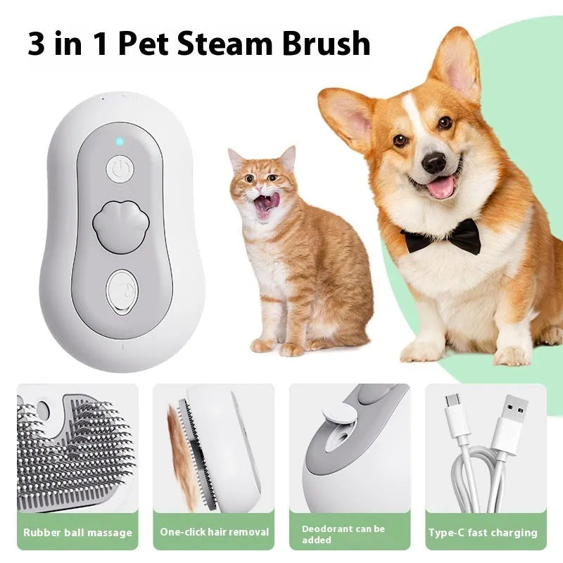 Rechargeable cat massage comb in beige yellow, blue, grey, or orange colours showing ABS silicone construction