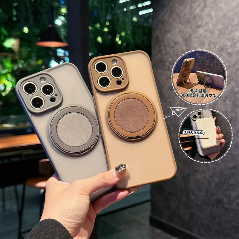 Magnetic rotating bracket frosted phone case for iPhone 17 in multiple colour options