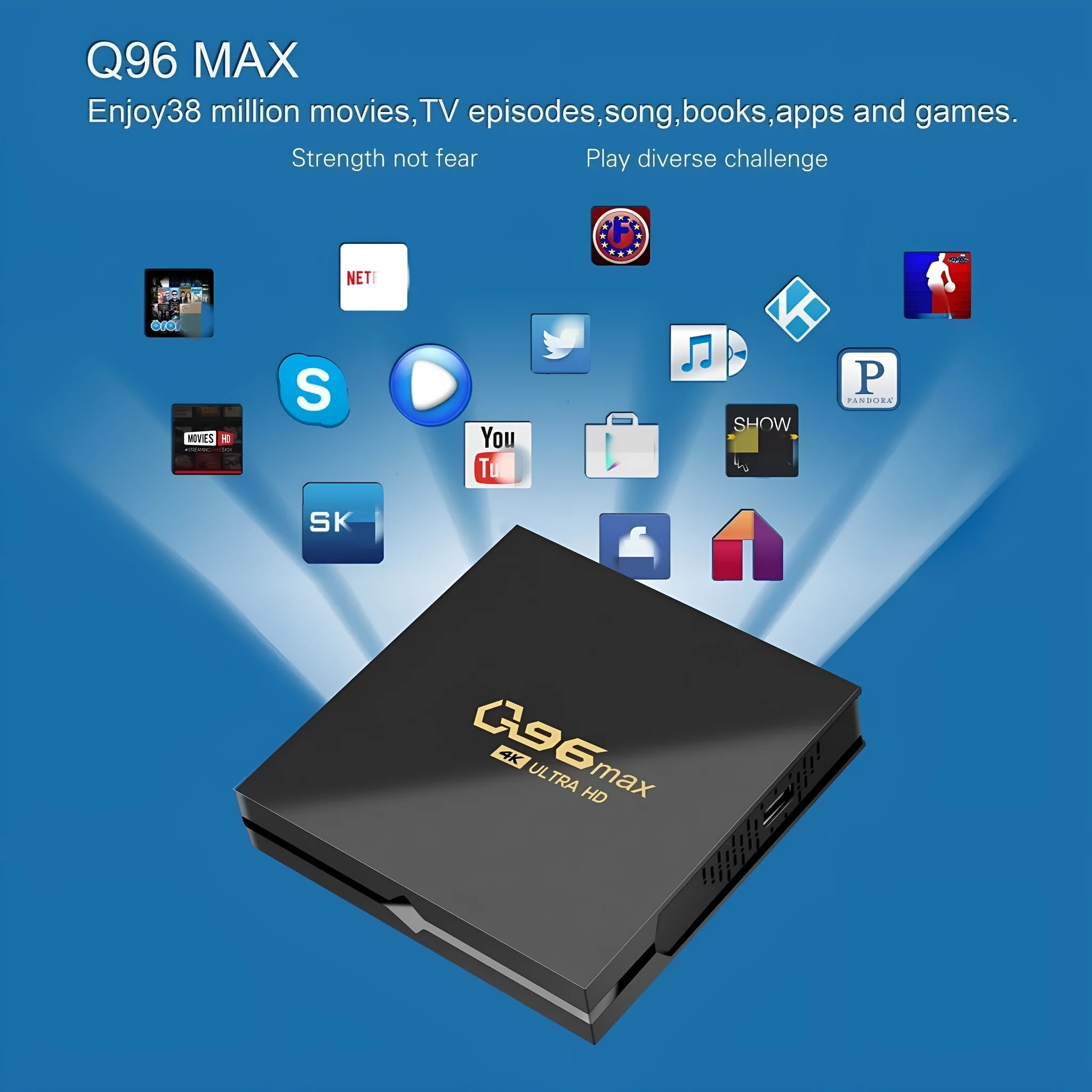 Q96 MAX S905 Android 4K TV Box set-top box with remote control and accessories