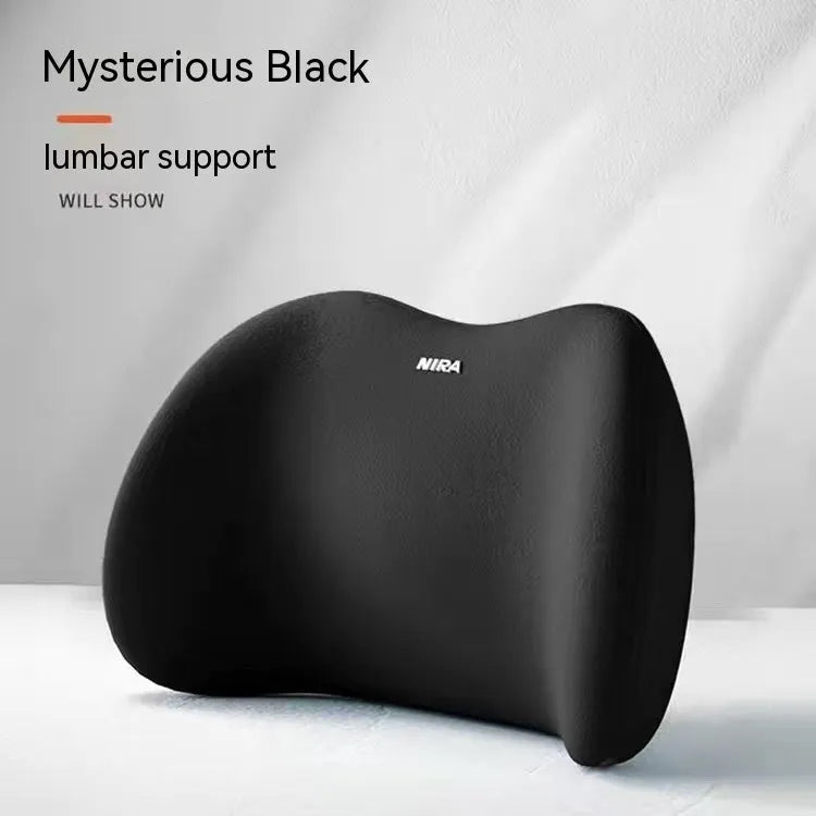 Black memory foam car headrest and lumbar support pillow set with milk silk cover.