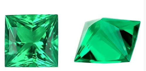 Columbia green cultivated emerald synthetic gemstone in round and emerald cut shapes