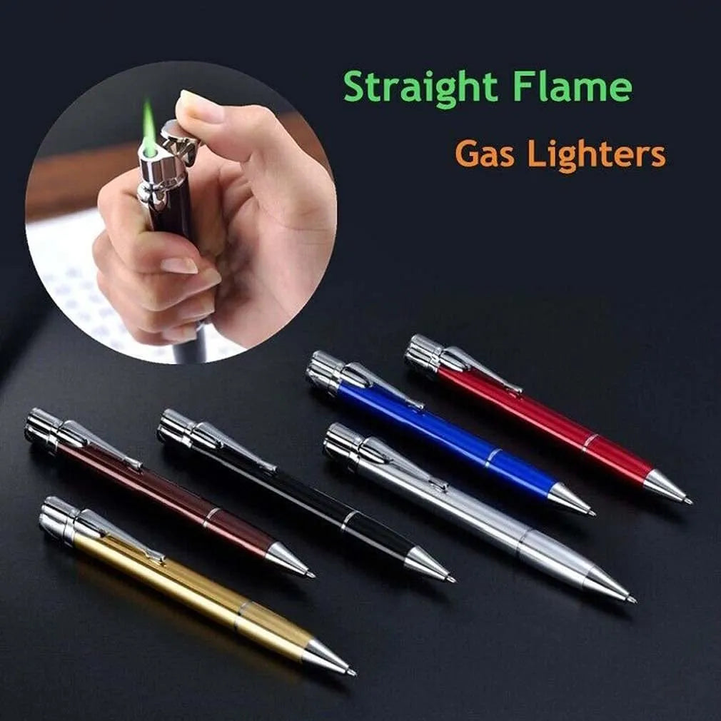 Metal windproof jet torch pen lighter in choice of colours, shown with key chain.