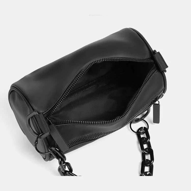 Oxford cloth waterproof messenger crossbody bag with chain detail in black, grey, or orange colours