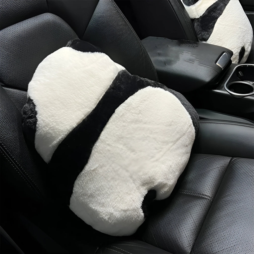 Cartoon panda automotive lumbar support cushion with plush exterior and pp cotton filling for car seats