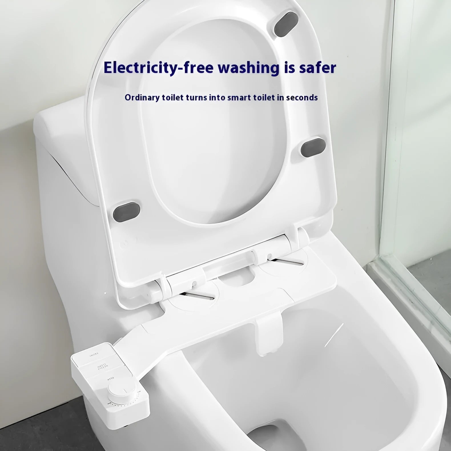 Rinse Pro pure white bidet attachment kit with brass fittings and removable cleaning nozzle on a white background