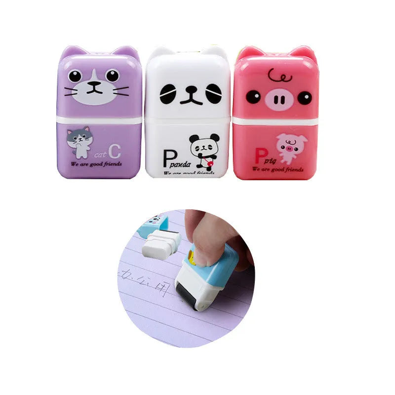 Pack of 6 mixed colour anti-dandruff cartoon animal erasers for children