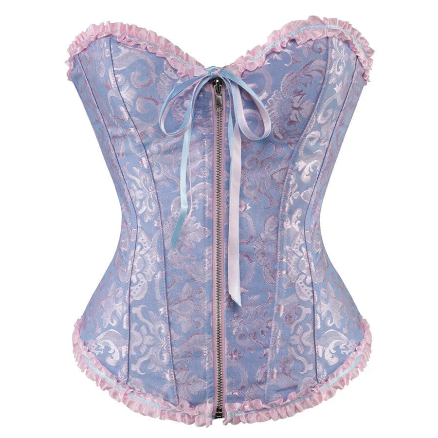 Women's front zip jacquard corset in spandex for waist support and shaping