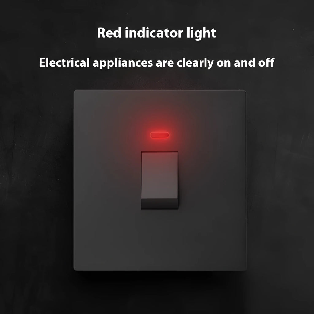 Gold coloured high-current double-break wall switch with illuminated light panel.